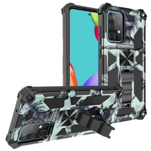 Samsung Galaxy A52 4G / 5G Camouflage Armor Shockproof TPU + PC Magnetic Protective Case with Holder - Mint Green