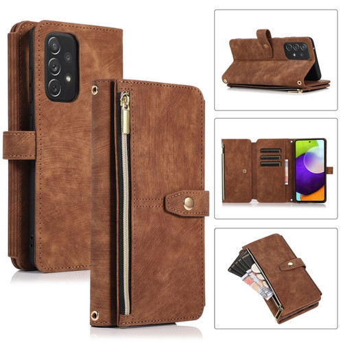 Samsung Galaxy A52 4G / 5G Dream 9-Card Wallet Zipper Bag Leather Phone Case - Brown