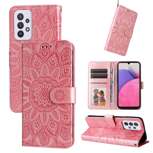 Samsung Galaxy A52 4G / 5G Embossed Sunflower Leather Phone Case - Pink
