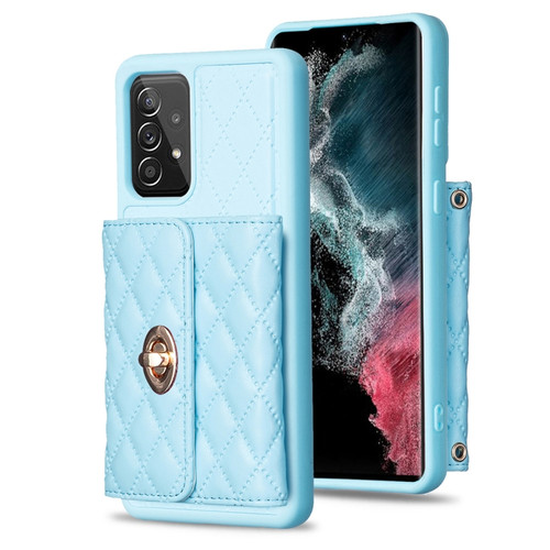 Samsung Galaxy A52 4G / 5G Horizontal Metal Buckle Wallet Rhombic Leather Phone Case - Blue