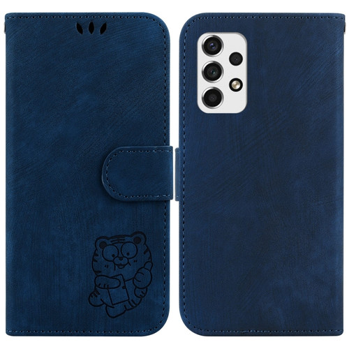 Samsung Galaxy A52 4G / 5G Little Tiger Embossed Leather Phone Case - Dark Blue