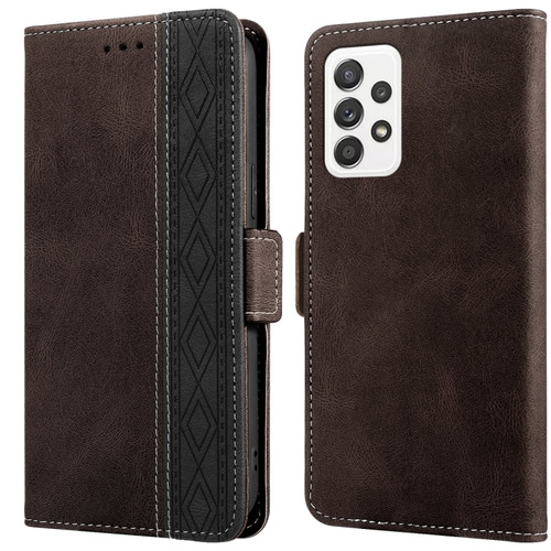 Samsung Galaxy A52 4G / 5G Stitching Side-Magnetic RFID Leather Phone Case - Coffee