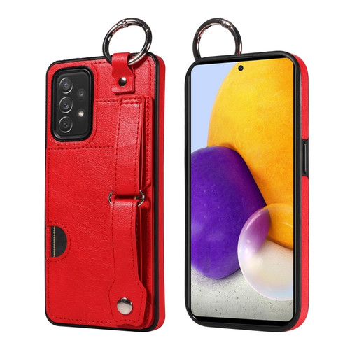 Samsung Galaxy A52 4G/5G Calf Texture Wrist Card Slot Ring Phone Case - Red
