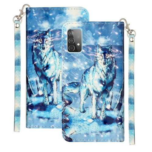 Samsung Galaxy A52 5G / 4G 3D Pattern Horizontal Flip PU Leather Case with Holder & Card Slots & Wallet - Snow Mountain Wolf