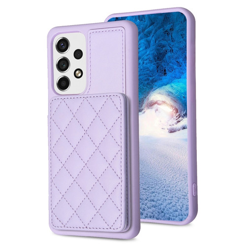 Samsung Galaxy A52 5G / 4G BF25 Square Plaid Card Bag Holder Phone Case - Purple