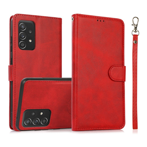 Samsung Galaxy A52 5G / 4G Calf Texture 2 in 1 Detachable Magnetic Back Cover Horizontal Flip Leather Case with Holder & Card Slots & Wallet & Photo Frame - Red