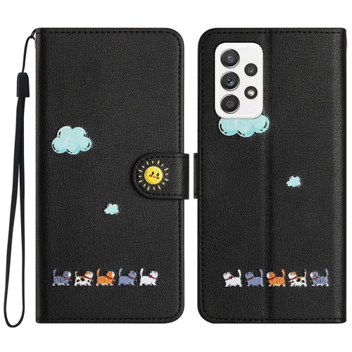 Samsung Galaxy A52 5G / 4G Cartoon Cats Leather Phone Case - Black