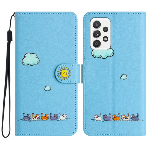 Samsung Galaxy A52 5G / 4G Cartoon Cats Leather Phone Case - Blue