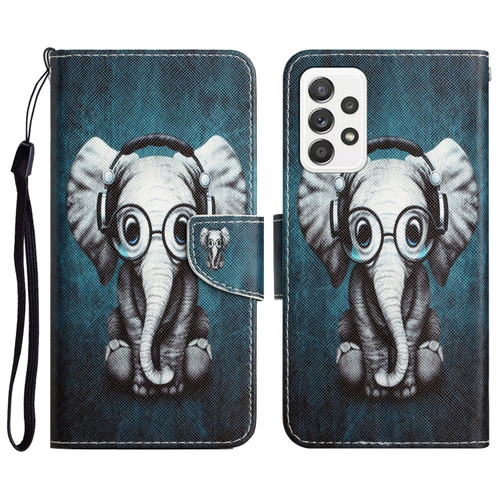 Samsung Galaxy A52 5G / 4G Colored Drawing Leather Phone Case - Earphone Elephant