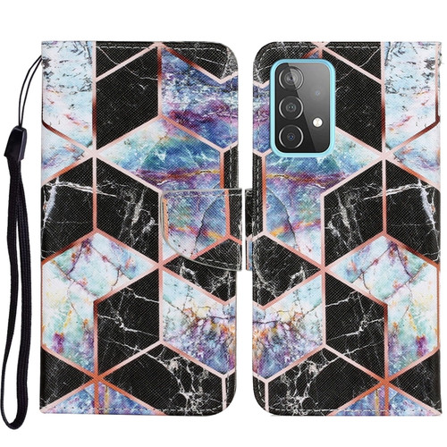 Samsung Galaxy A52 5G / 4G Coloured Drawing Pattern Horizontal Flip PU Leather Case with Holder & Card Slots & Wallet & Lanyard - Black Marble