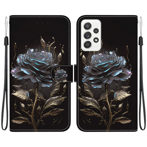 Samsung Galaxy A52 5G / 4G Crystal Texture Colored Drawing Leather Phone Case - Black Rose