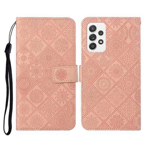 Samsung Galaxy A52 5G / 4G Ethnic Style Embossed Pattern Horizontal Flip Leather Case with Holder & Card Slots & Wallet & Lanyard - Pink