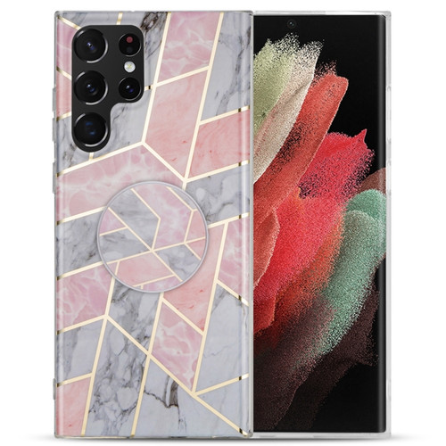 Samsung Galaxy A52 5G / 4G IMD Marble TPU Phone Case with Folding Holder - Pink Grey