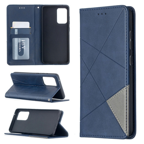 Samsung Galaxy A52 5G / 4G Prismatic Invisible Magnetic Horizontal Flip Leather Case with Holder & Card Slots & Photo Frame - Blue