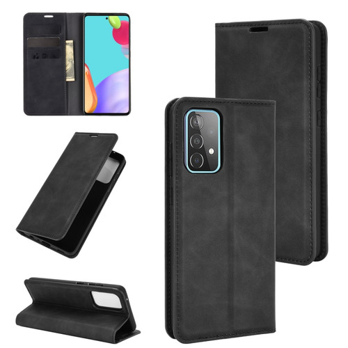 Samsung Galaxy A52 5G / 4G Retro-skin Business Magnetic Suction Leather Case with Holder & Card Slots & Wallet - Black