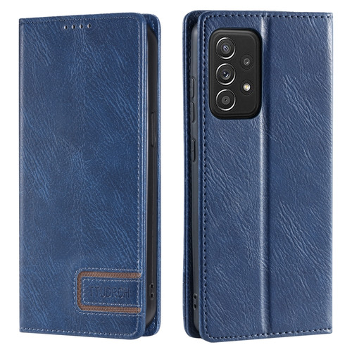 Samsung Galaxy A52 5G / 4G TTUDRCH RFID Retro Texture Magnetic Leather Phone Case - Blue