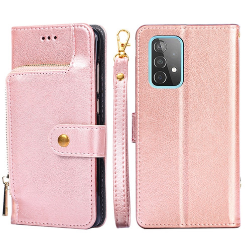 Samsung Galaxy A52 5G / 4G Zipper Bag PU + TPU Horizontal Flip Leather Case with Holder & Card Slot & Wallet & Lanyard - Rose Gold