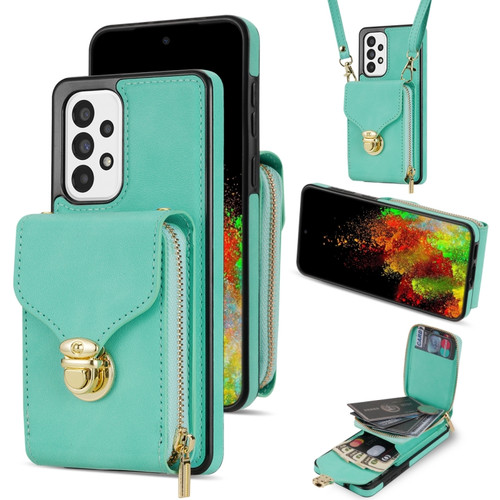 Samsung Galaxy A52 5G / 4G Zipper Hardware Card Wallet Phone Case - Mint Green