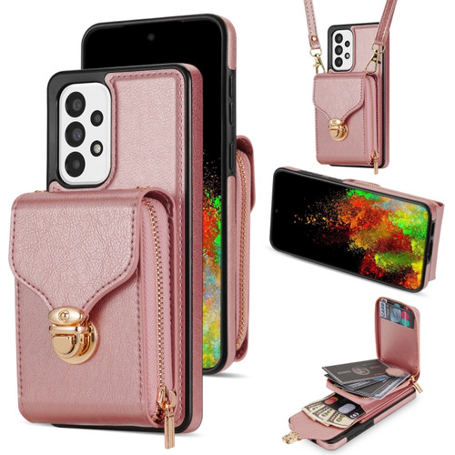 Samsung Galaxy A52 5G / 4G Zipper Hardware Card Wallet Phone Case - Rose Gold
