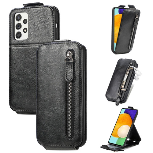 Samsung Galaxy A52 5G / 4G Zipper Wallet Vertical Flip Leather Phone Case - Black