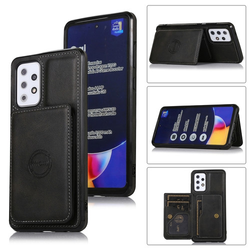 Samsung Galaxy A52 5G Calf Texture Magnetic Card Bag PU Phone Case - Black