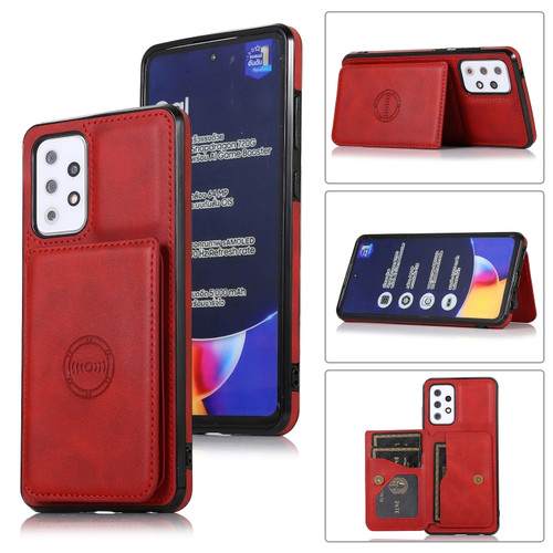 Samsung Galaxy A52 5G Calf Texture Magnetic Card Bag PU Phone Case - Red