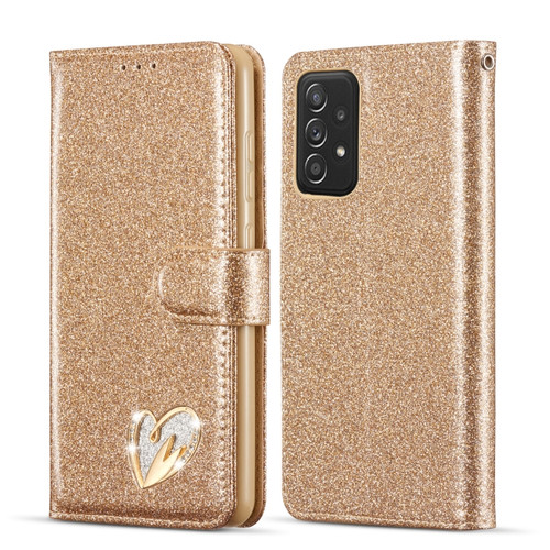 Samsung Galaxy A52 5G Glitter Powder Love Leather Phone Case - Gold