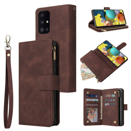 Samsung Galaxy A52 5G Multifunctional Frosted Zipper Wallet Leather Phone Case - Coffee