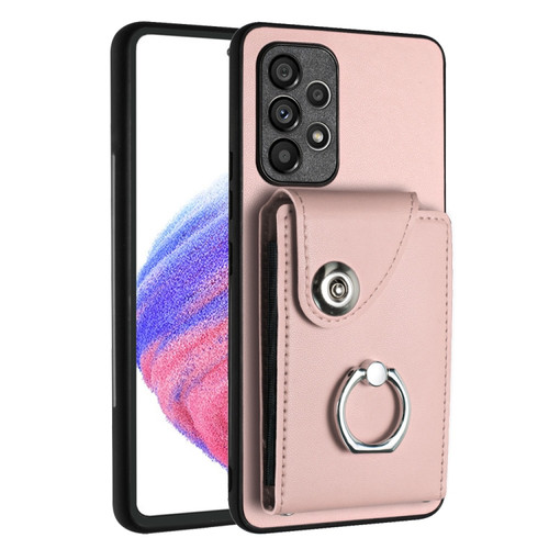 Samsung Galaxy A52 5G Organ Card Bag Ring Holder PU Phone Case - Pink