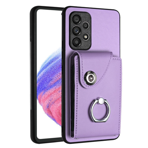 Samsung Galaxy A52 5G Organ Card Bag Ring Holder PU Phone Case - Purple
