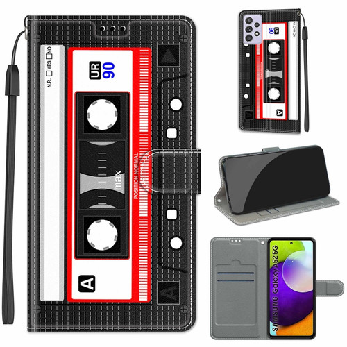Samsung Galaxy A52 5G Voltage Colored Drawing Magnetic Clasp Horizontal Flip PU Leather Case with Holder & Card Slots - C10 Black Red Tape