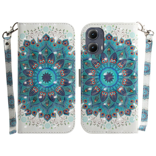 Motorola Edge 2024 3D Colored Horizontal Flip Leather Phone Case - Peacock Wreath