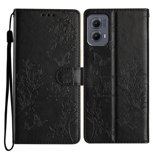 Motorola Edge 2024 Butterflies and Flowers Leather Phone Case - Black