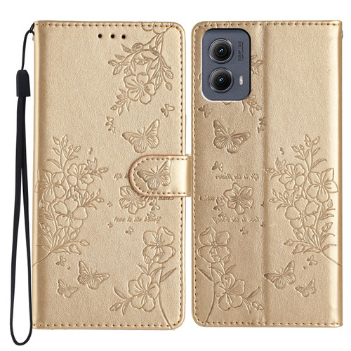 Motorola Edge 2024 Butterflies and Flowers Leather Phone Case - Gold