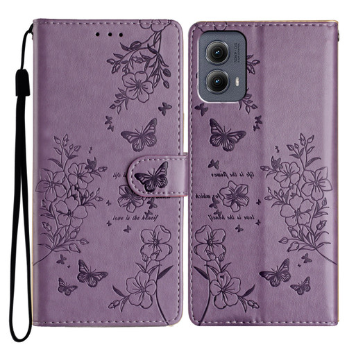 Motorola Edge 2024 Butterflies and Flowers Leather Phone Case - Purple