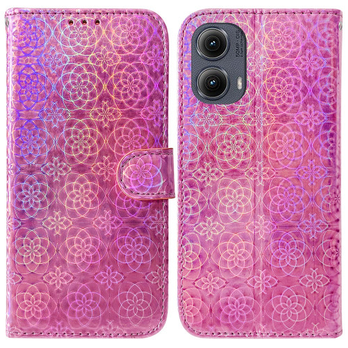 Motorola Edge 2024 Colorful Magnetic Buckle Leather Phone Case - Pink