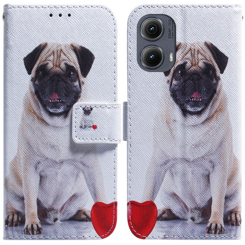 Motorola Edge 2024 Coloured Drawing Flip Leather Phone Case - Pug