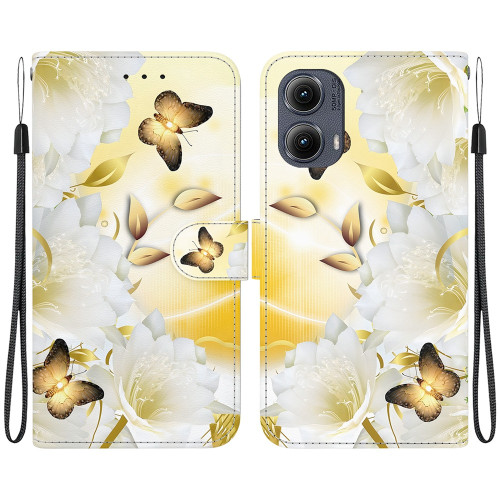 Motorola Edge 2024 Crystal Texture Colored Drawing Leather Phone Case - Gold Butterfly Epiphyllum