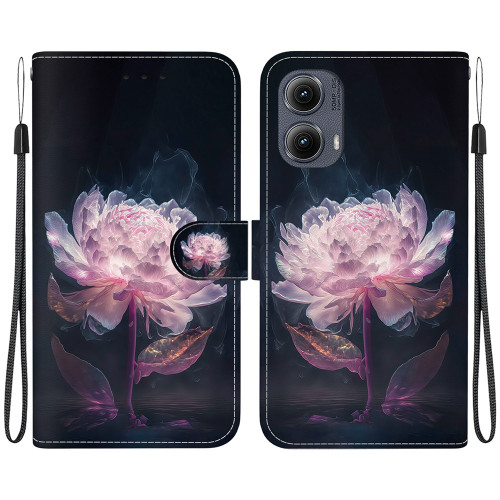 Motorola Edge 2024 Crystal Texture Colored Drawing Leather Phone Case - Purple Peony