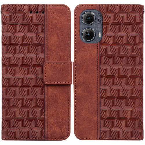 Motorola Edge 2024 Geometric Embossed Leather Phone Case - Brown