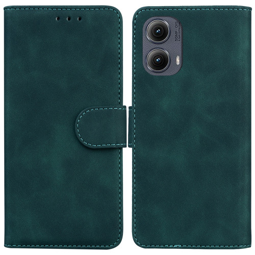 Motorola Edge 2024 Skin Feel Pure Color Flip Leather Phone Case - Green