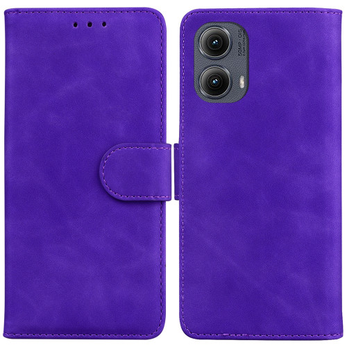 Motorola Edge 2024 Skin Feel Pure Color Flip Leather Phone Case - Purple