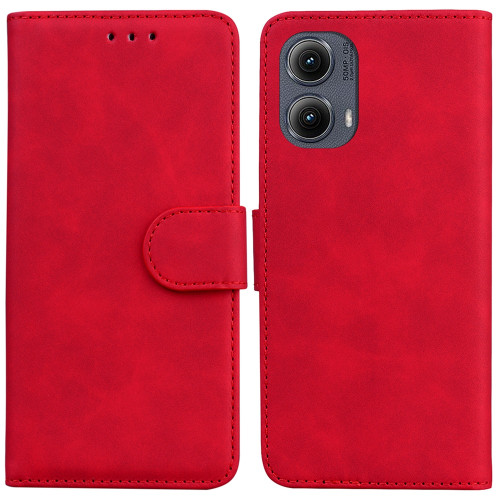 Motorola Edge 2024 Skin Feel Pure Color Flip Leather Phone Case - Red