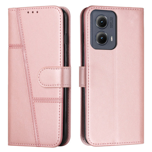 Motorola Edge 2024 Stitching Calf Texture Buckle Leather Phone Case - Rose Gold