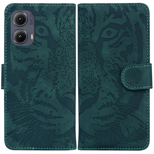 Motorola Edge 2024 Tiger Embossing Pattern Leather Phone Case - Green