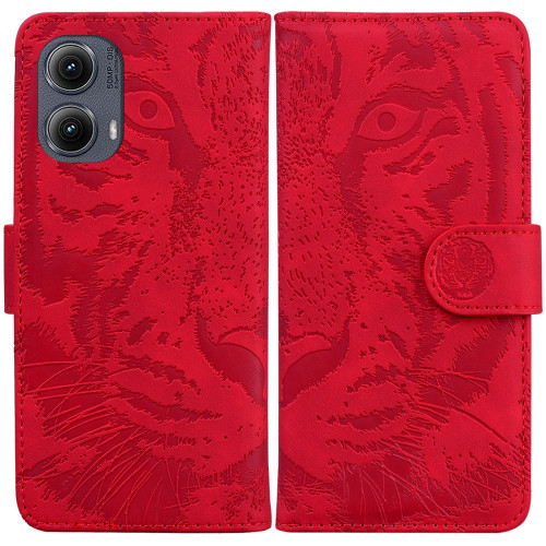 Motorola Edge 2024 Tiger Embossing Pattern Leather Phone Case - Red