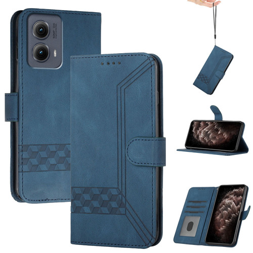 Motorola Edge 5G 2024 Cubic Skin Feel Flip Leather Phone Case - Blue