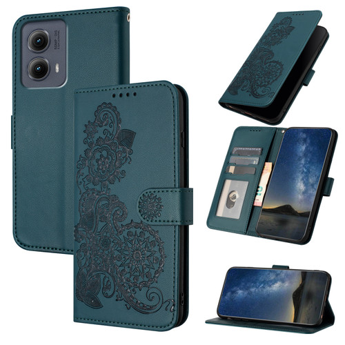 Motorola Edge 5G 2024 Datura Flower Embossed Flip Leather Phone Case - Dark Green