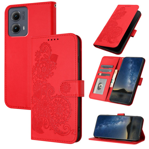 Motorola Edge 5G 2024 Datura Flower Embossed Flip Leather Phone Case - Red