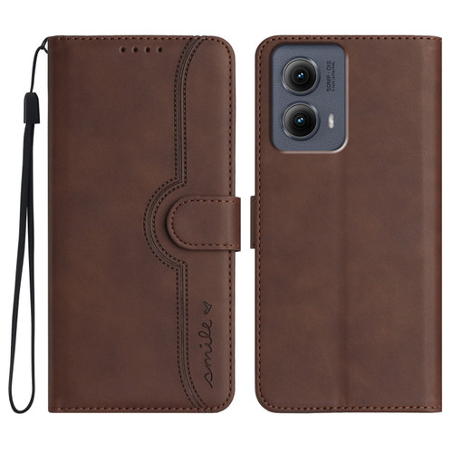 Motorola Edge 5G 2024 Heart Pattern Skin Feel Leather Phone Case - Brown